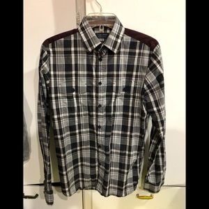 Burgundy  slim fit plaid Zara button up